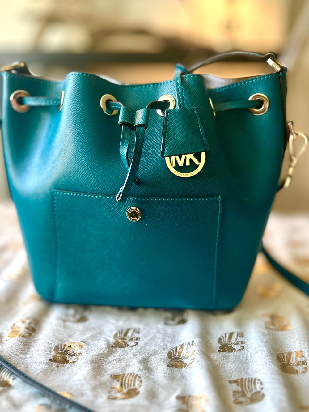 Michael Kors - Teal Drawstring Bucket Bag